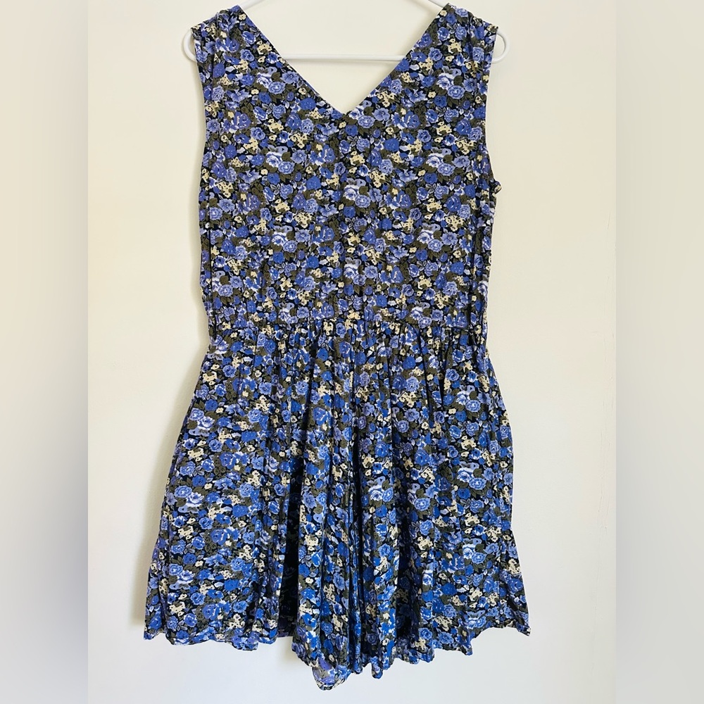 Vtg Fashion Passport Cotton Purple Floral Sleeveless Elastic Waist Romper